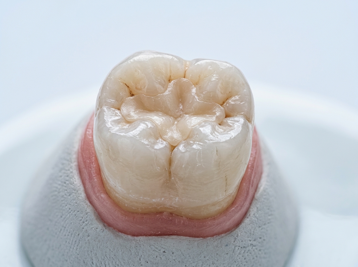 Tooth-coloured filling and aesthetic dental restoration on molar tooth
